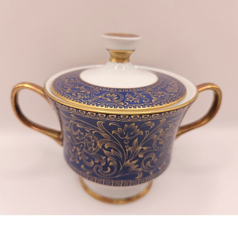 Vintage Blue Fine China Sugar Bowl & Lid by Sango Japan Aristocrat 3690 C32